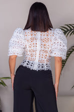 Load image into Gallery viewer, Crochet Lace Puff Sleeve Top
