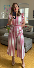 Load image into Gallery viewer, Sleeveless Ruffle Stripe Capri Jumpsuit