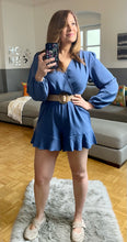 Load image into Gallery viewer, Cross V Neck Belt Solid Romper
