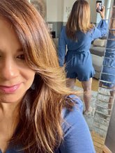 Load image into Gallery viewer, Cross V Neck Belt Solid Romper
