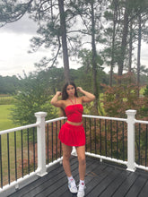 Load image into Gallery viewer, Red Strapless Drawstrings Skort Set
