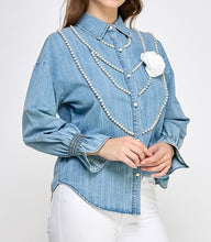 Load image into Gallery viewer, Pearl Detail Denim Shirt
