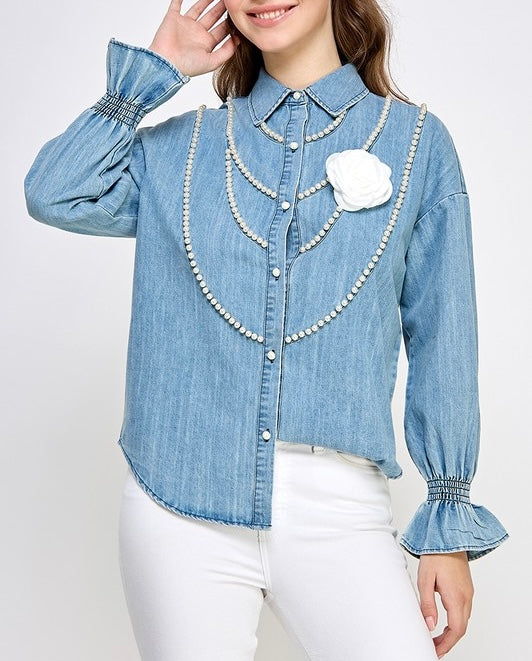 Pearl Detail Denim Shirt
