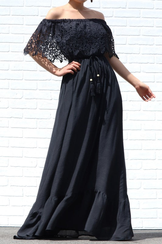 Off Shoulder Black Maxi Dress