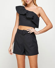 Load image into Gallery viewer, Black One Shoulder Crop Top Shorts Set
