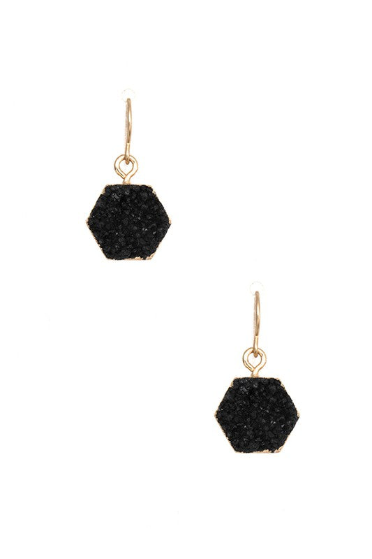 Cracked Stone Hexagon Dangle Earrings