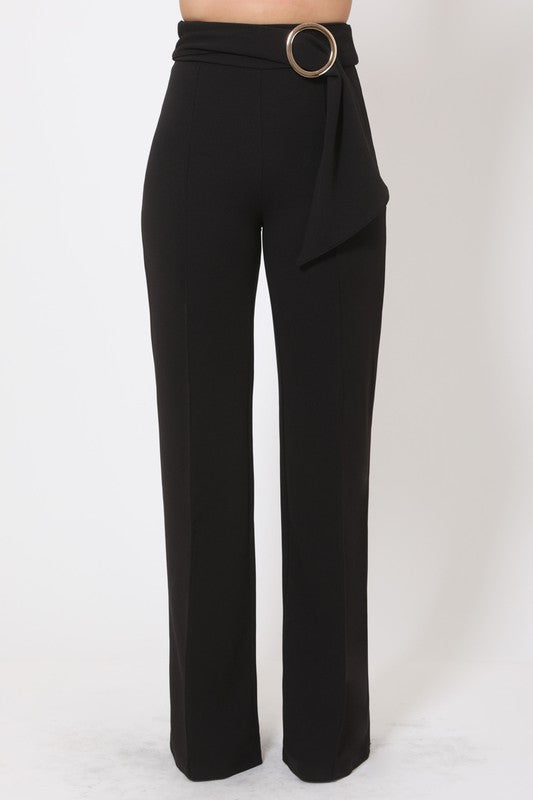 Gold Ring Belt Tie High Waist Pants