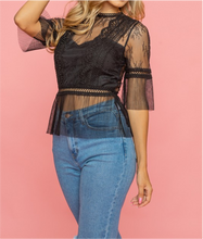 Load image into Gallery viewer, Lace Crochet Pleaded Mesh Top
