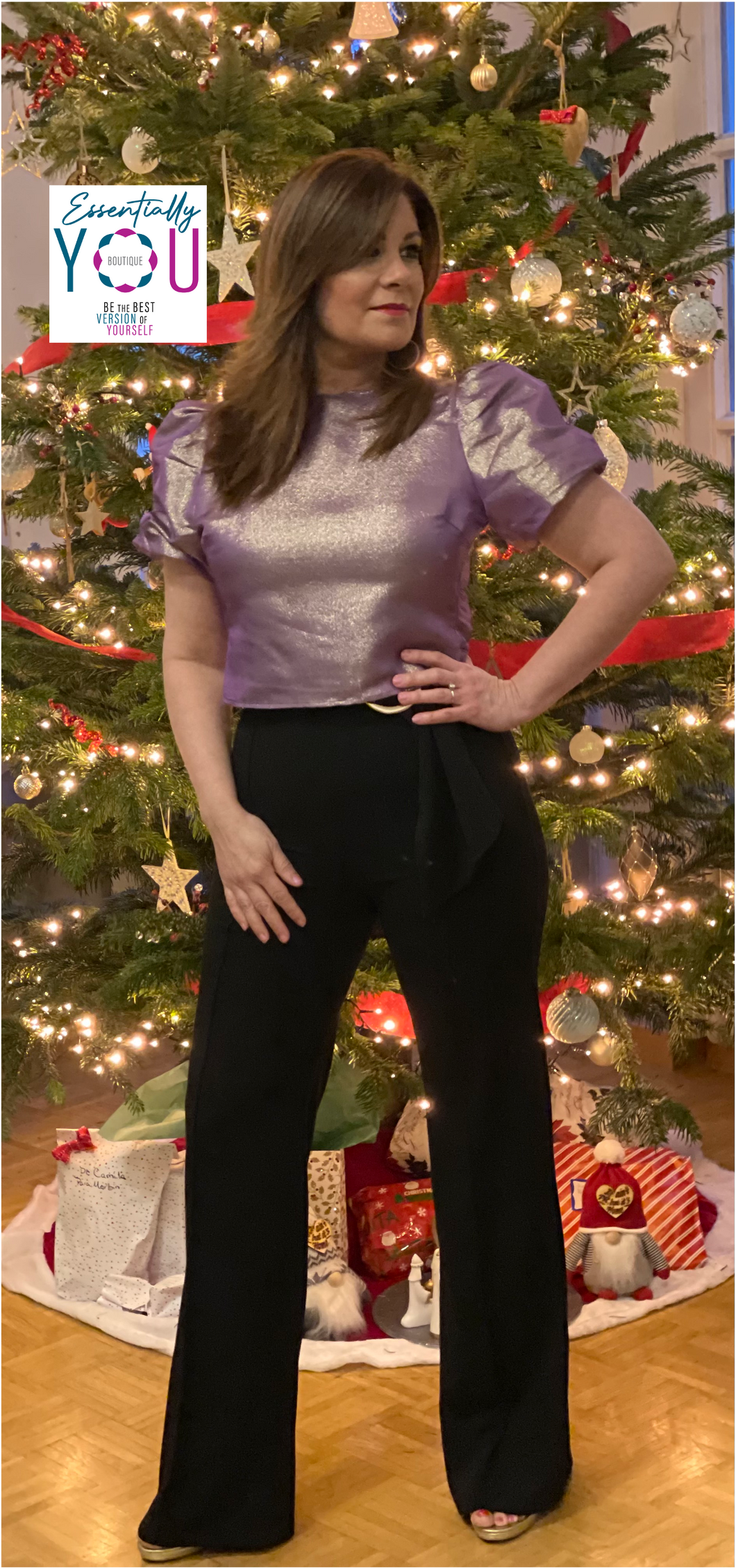 Metallic Bubble Sleeve Top