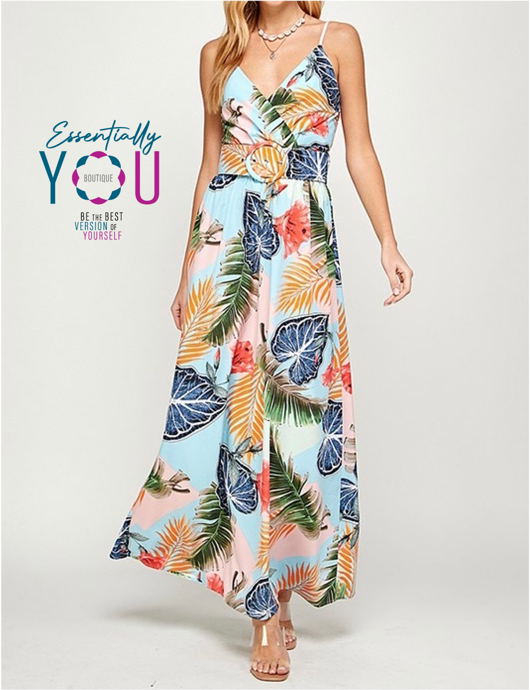 Printed Belted Maxi Dress