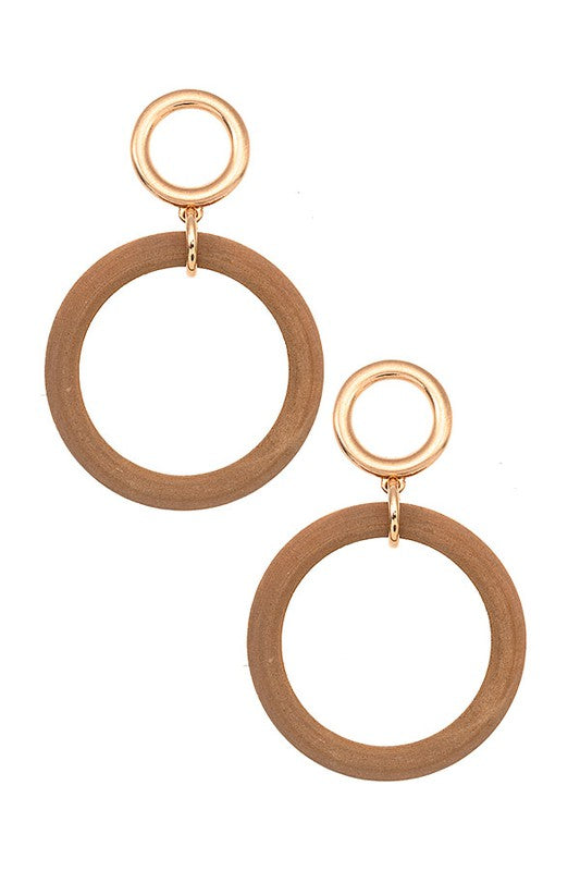 Round Wood Drop Earrings