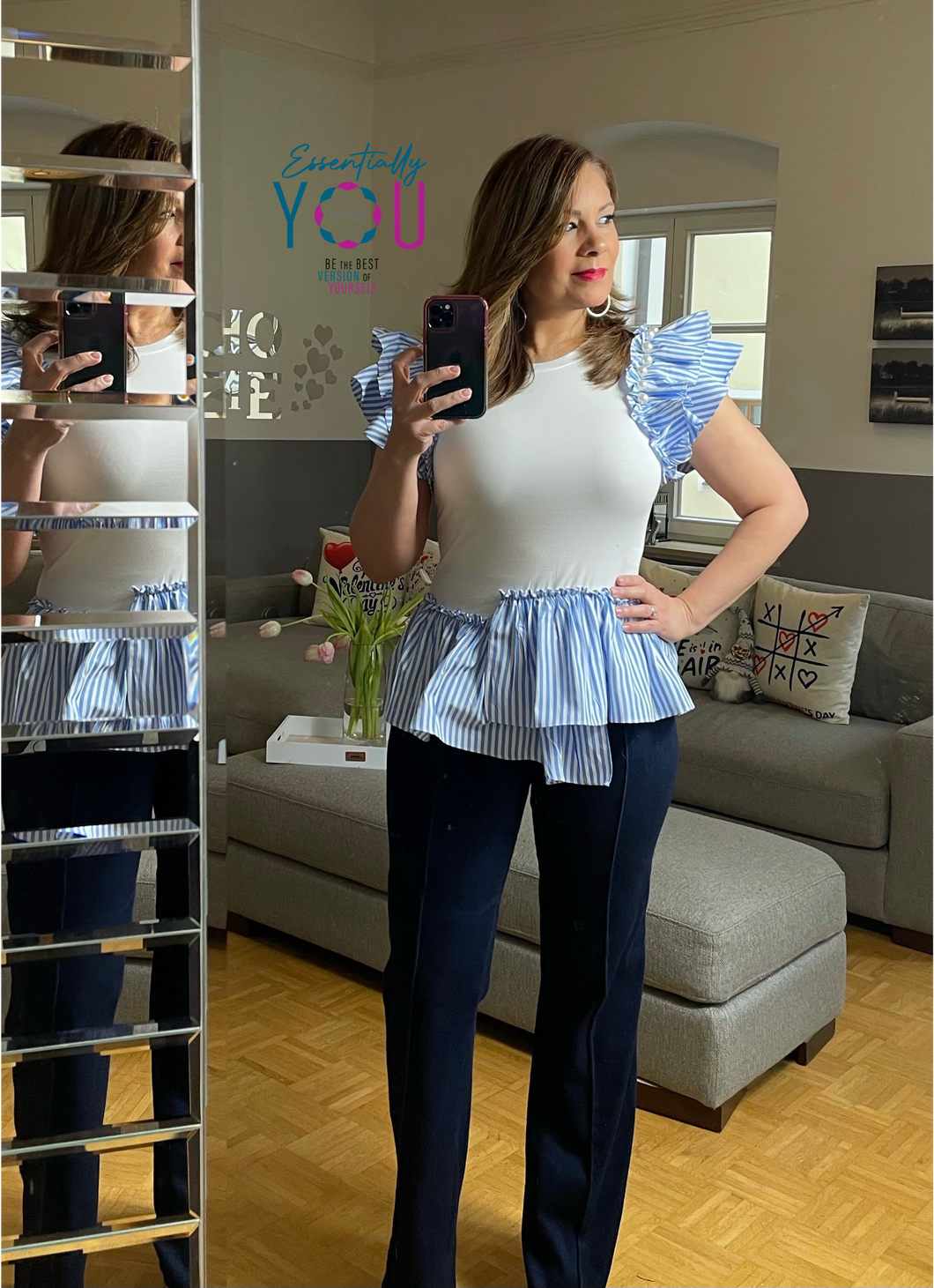 Ruffle Stripes Sleeve Peplum T-Shirt