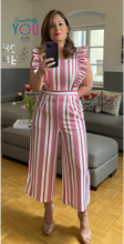 Load image into Gallery viewer, Sleeveless Ruffle Stripe Capri Jumpsuit
