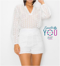 Load image into Gallery viewer, White Eyelet Blouse and Shorts Set
