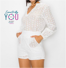 Load image into Gallery viewer, White Eyelet Blouse and Shorts Set
