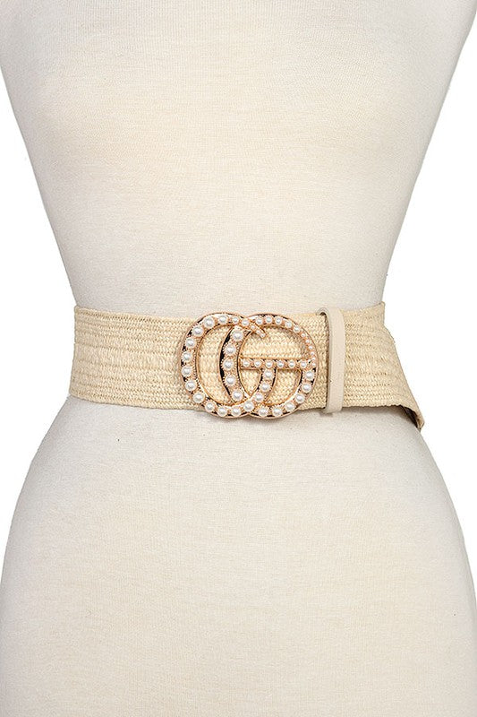 Woven Fashion Pearl Accent Belt